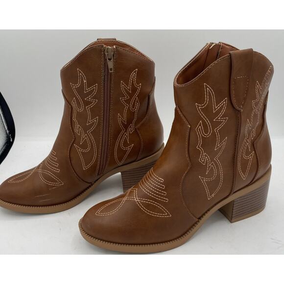 Pizz Annu Womens Leather Embroidered Zip Up Ankle Boots Brown Size 9 - Picture 2 of 7